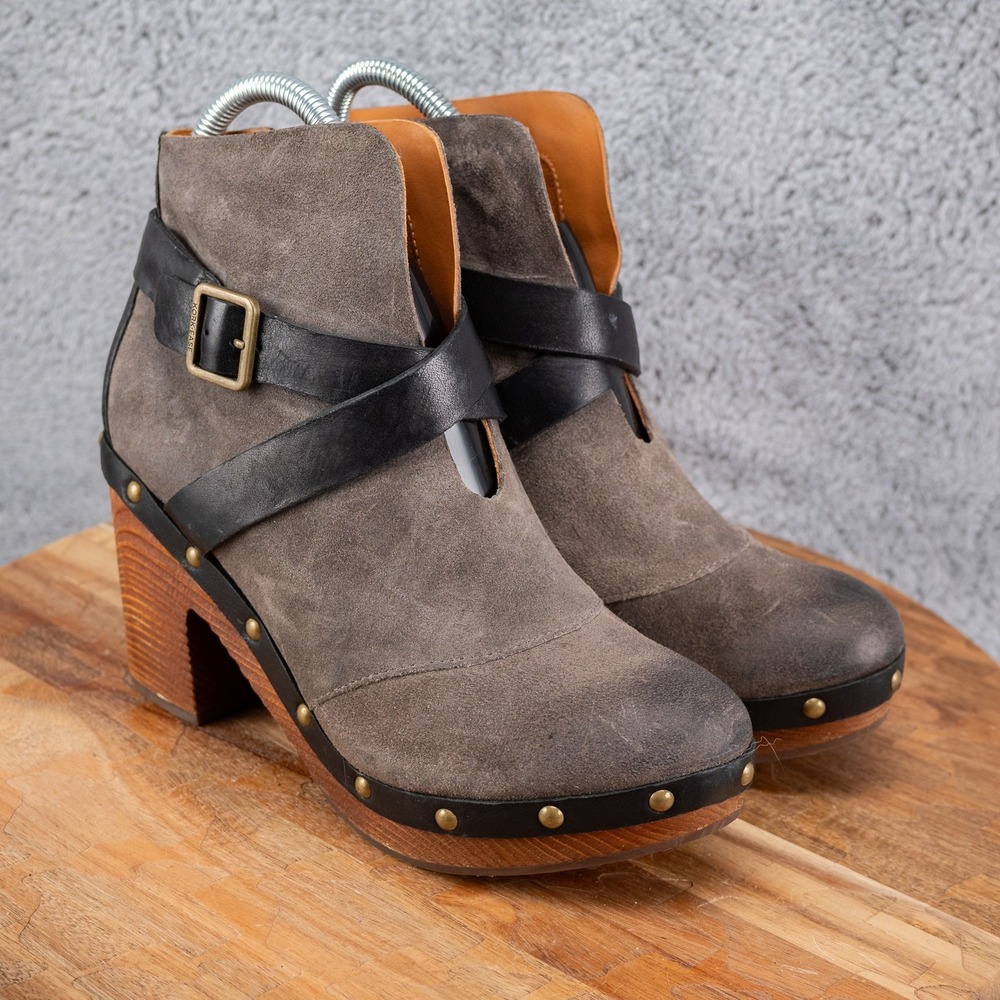 KORK-EASE RAZZOLI Ankle Boots Womens 6.5 Brown Studded distressed Clogs Chunky - Picture 1 of 6